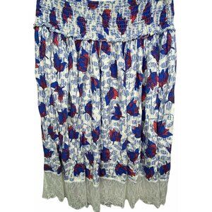 Hazel Women's Boho Floral Skirt Lace Hem M White B